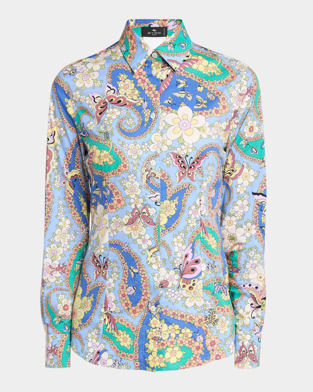 Lucky Charm Print Cotton Poplin Button-Down Blouse